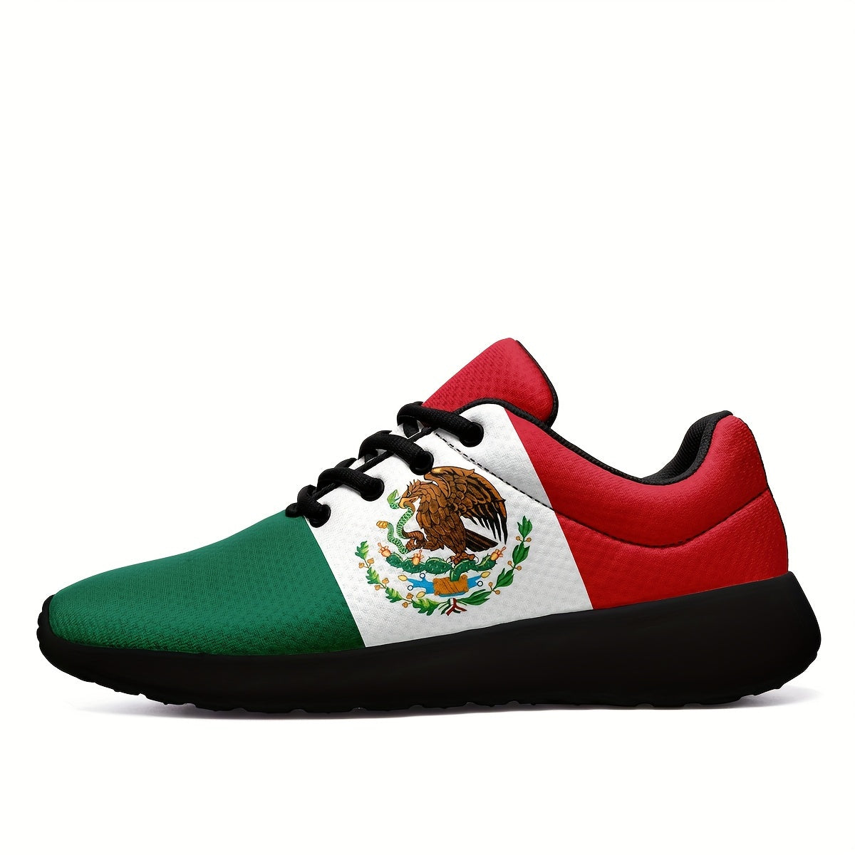 Plus Size Men's Mexico Flag Pattern Sneakers, Soft Sole